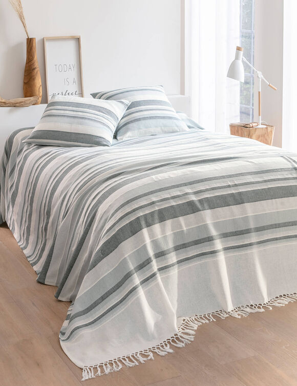 Veelkleurig artisanaal geweven sprei of plaid (parelgrijs)