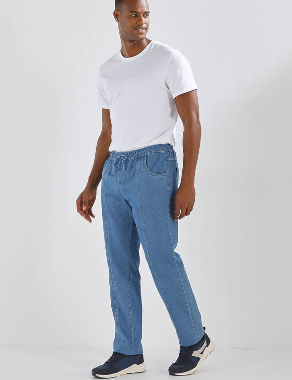 Pantalon denim léger élastiqué (bleached)