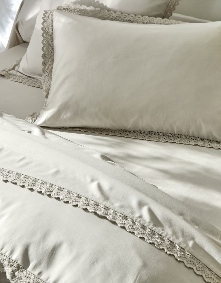 Linge de lit uni dentelle coton (sable)