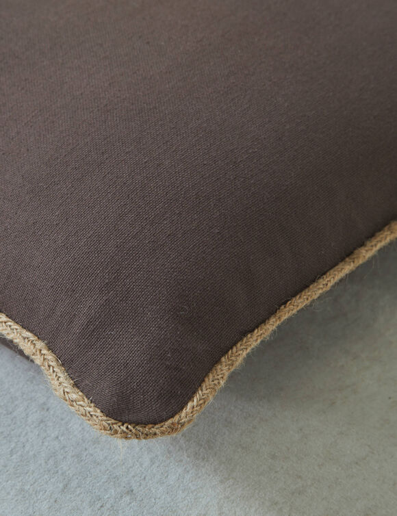 Coussin uni biais en jute  (chocolat)