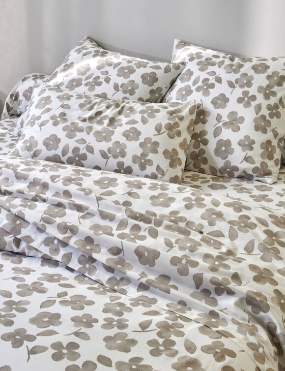 Linge de lit Petunia en coton imprimé (grège)