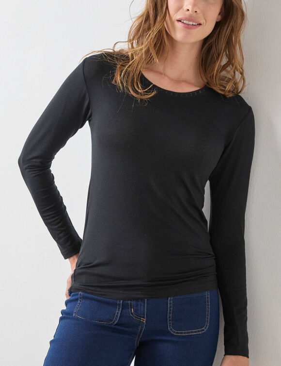 T-shirt met lange mouwen van wolmix (zwart)