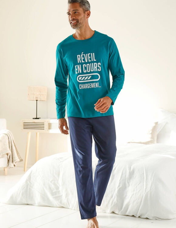 Pyjama met ronde hals en letterprint (eendenblauw / marine)