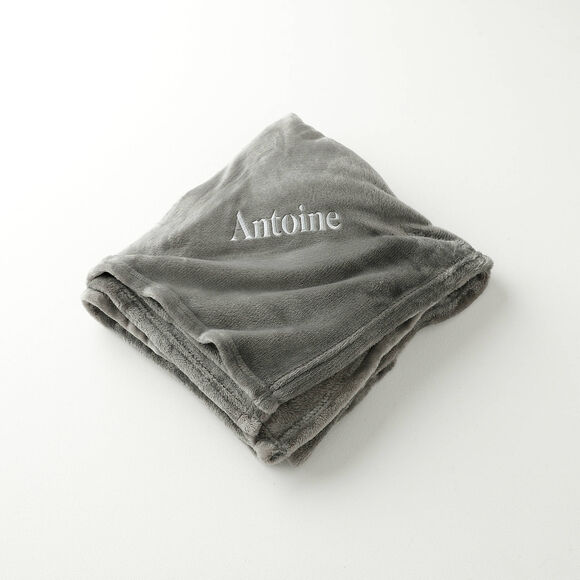 Personaliseerbare plaid in fleece, pluchen touch (antraciet)