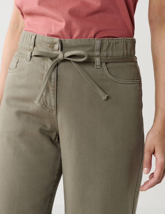 Pantalon large taille haute semi-&eacute;lastiqu&eacute;e &agrave; nouette, coton (kaki)