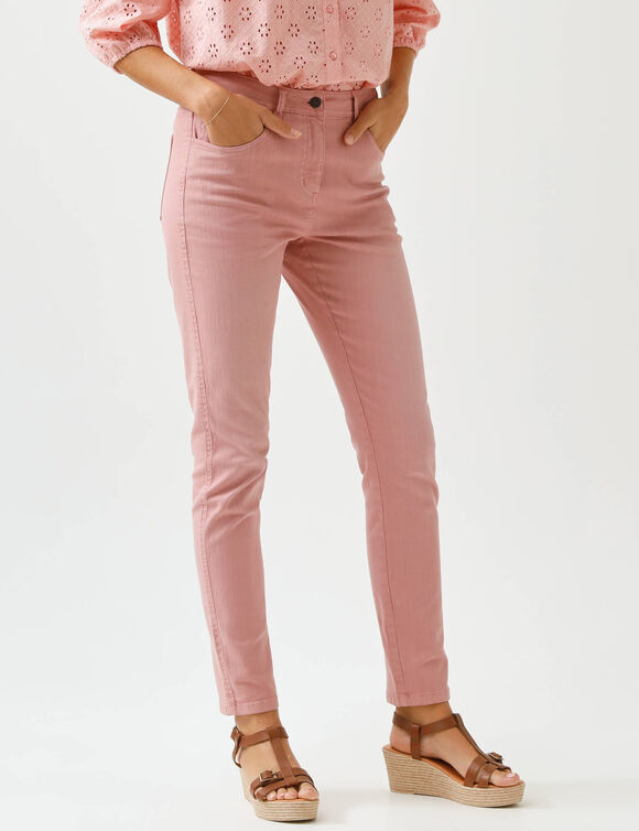 Pantalon slim, taille haute, moyenne stature (bois de rose)