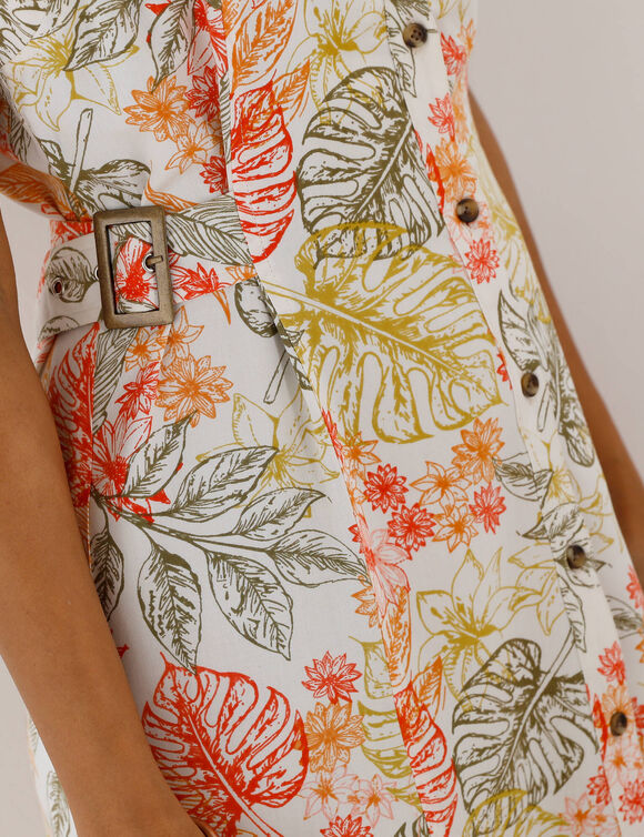 Robe chemisier imprim&eacute;e, sans manches  (&eacute;cru / kaki)
