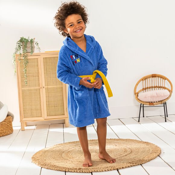 Badjas voor kinderen Pin-pon met kap, katoenen badstof - 340g/m2 (felblauw)
