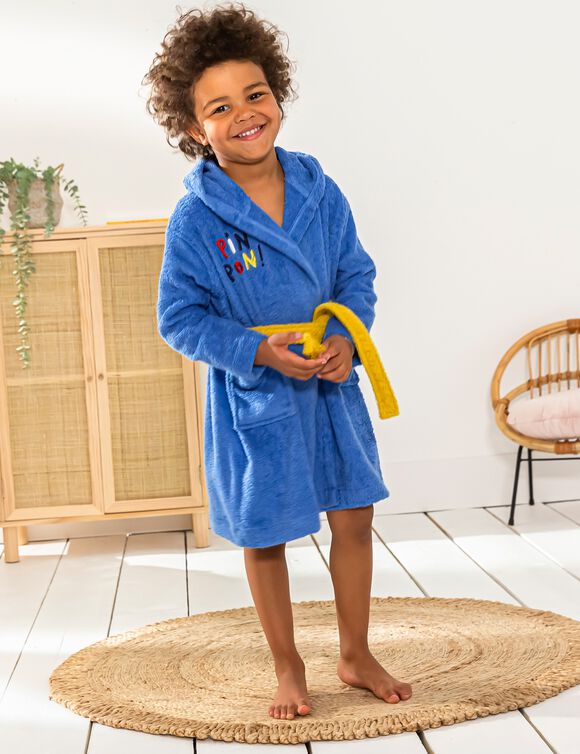 Peignoir de bain enfant Pin-pon à capuche éponge coton - 340g/m2 (bleu dur)