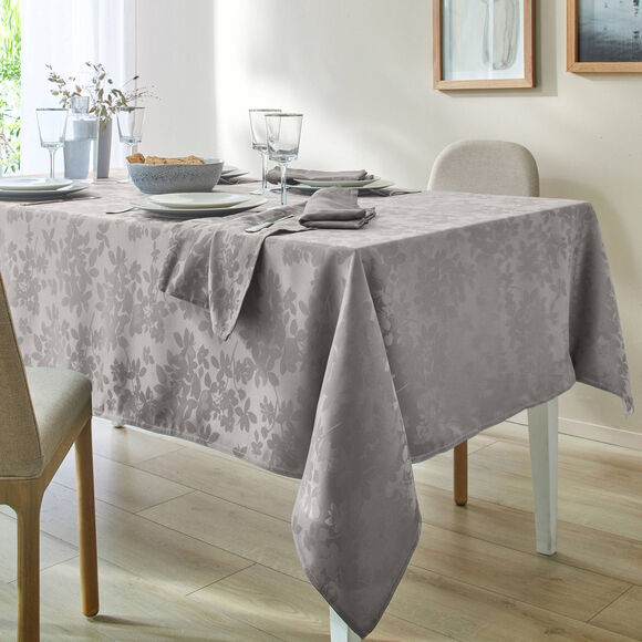 Nappe damass&eacute;e feuillages (gris perle)