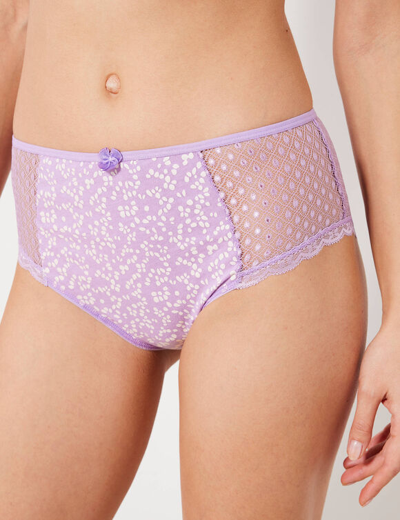 Bedrukt maxibroekje in katoen en kant Tropea - set van 4 (koraal + mauve)