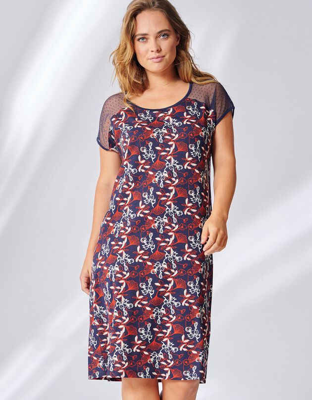 Chemise de nuit imprimée dentelle plumetis, marine / paprika Chemise de nuit imprimée dentelle plumetis, marine / paprika, hi-res