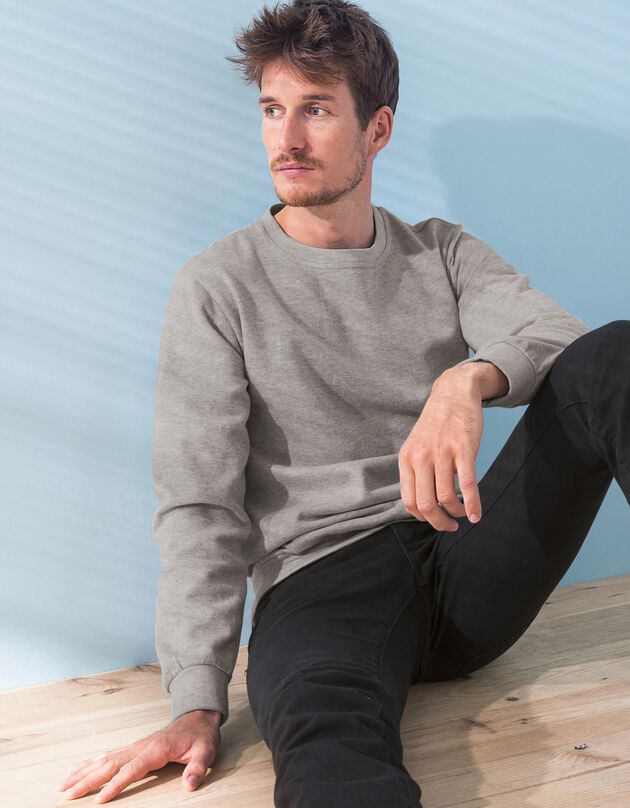 Sweater in molton met ronde hals, chiné grijs Sweater in molton met ronde hals, chiné grijs, hi-res