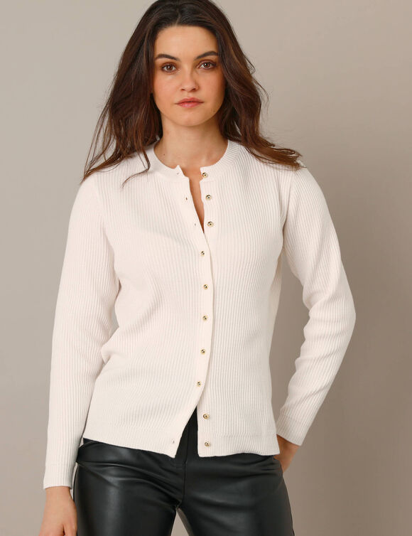 Gilet col rond boutonné (ecru)