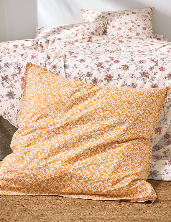 Linge de lit Margaux en coton imprimé fleurs perses (écru)