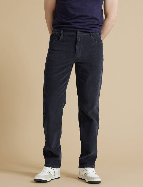 Pantalon 5 poches velours &eacute;lastiqu&eacute; c&ocirc;t&eacute;s - entrej. 77 cm (bleu gris)