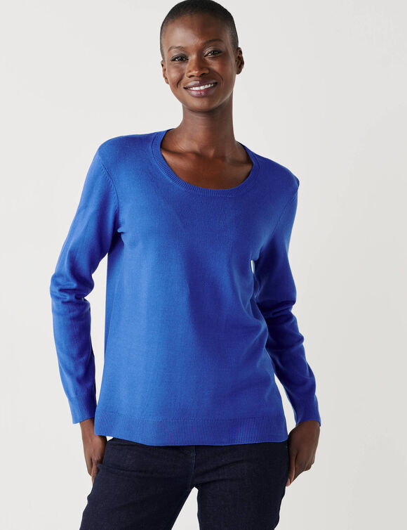 Effen trui met ronde hals, lange mouwen, heeft een zachte touch (blauw)