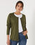 Cardigan boutonné col rond uni, toucher doux (kaki)