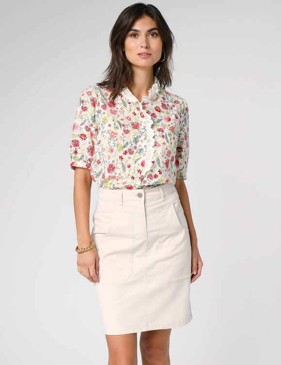 Jupe droite unie, twill (&eacute;cru)