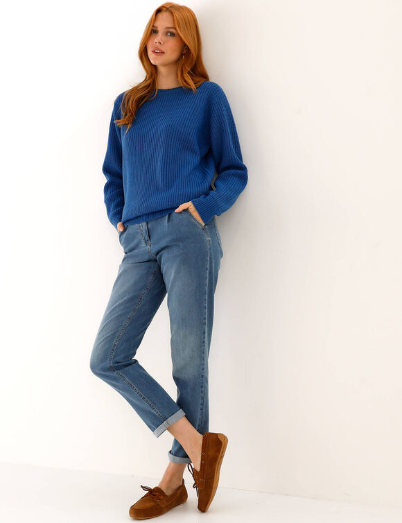 Pull col rond maille anglaise (bleu prusse)