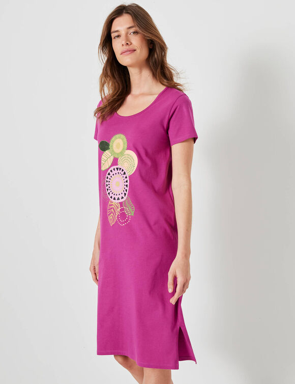 Chemise de nuit courte manches courtes motif "rosaces" (violine)
