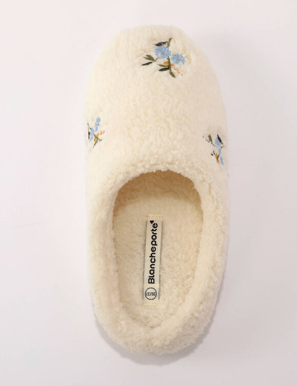 Mules met voering en geborduurde bloemen (ecru)