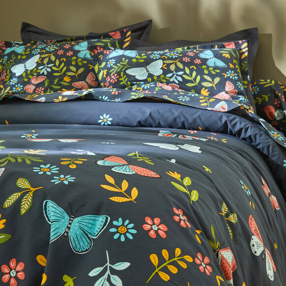 Bedlinnen Envolée in katoen met vlindermotieven (marineblauw)