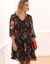 Jurk met plooien in voile met bloemenprint (zwart / kaki)