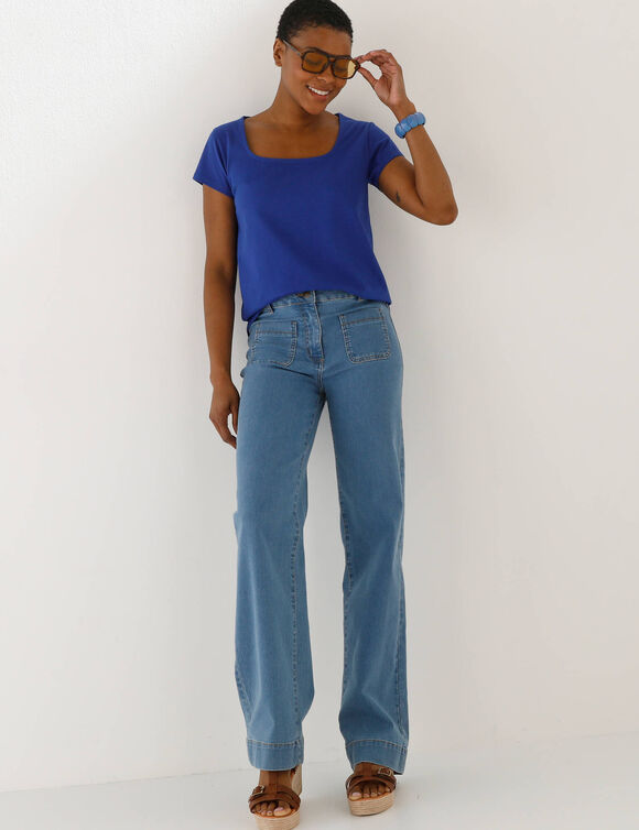 T-shirt col carr&eacute;, manches courtes (bleu dur)