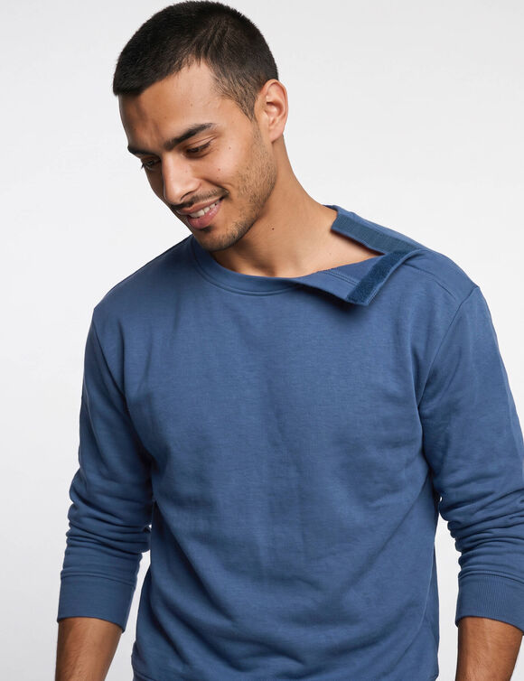 Gemakkelijk aan te trekken sweatshirt met ronde hals, opening bij de schouder, geborsteld molton (blauw)