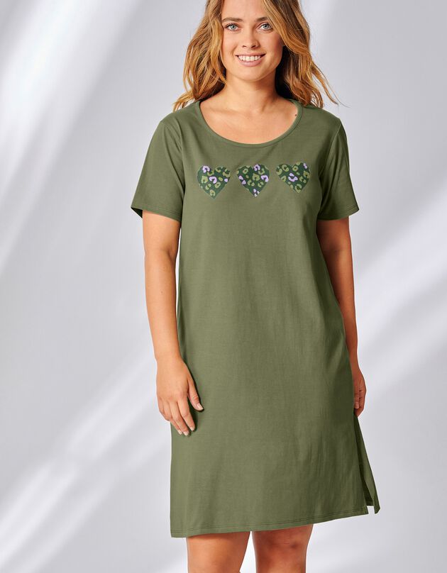 Chemise de nuit manches courtes imprimé léopard, kaki Chemise de nuit manches courtes imprimé léopard, kaki, hi-res