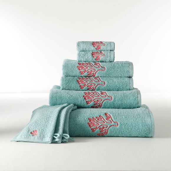 Collection serviettes de bain 420 g/m&sup2; brod&eacute;es corail (vert d'eau)
