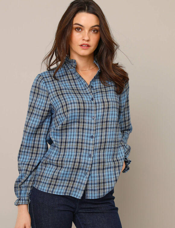 Chemisier à carreaux, flanelle (marine / blauw)