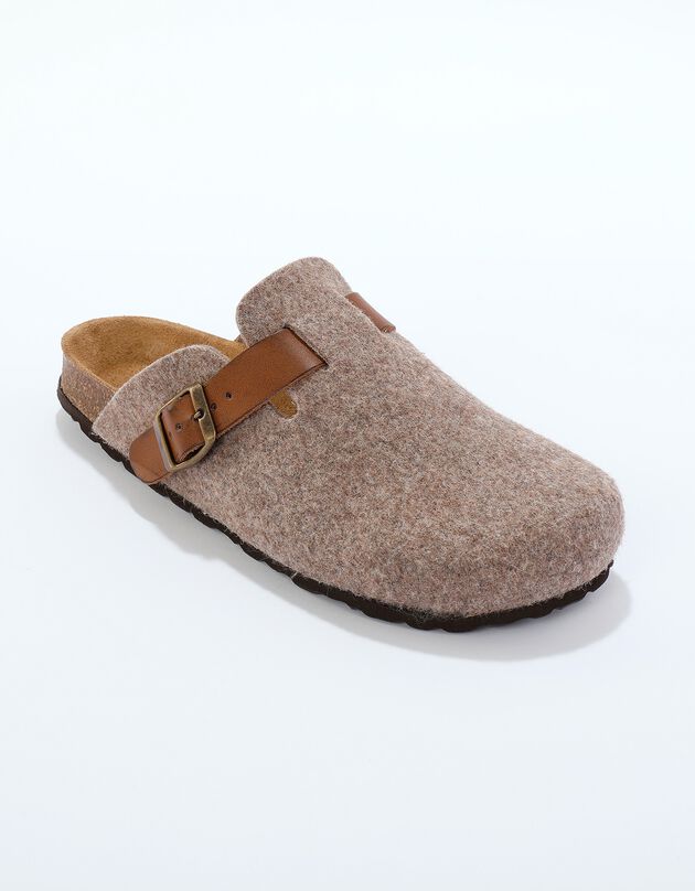 Mules sabot feutrine à boucle (beige)