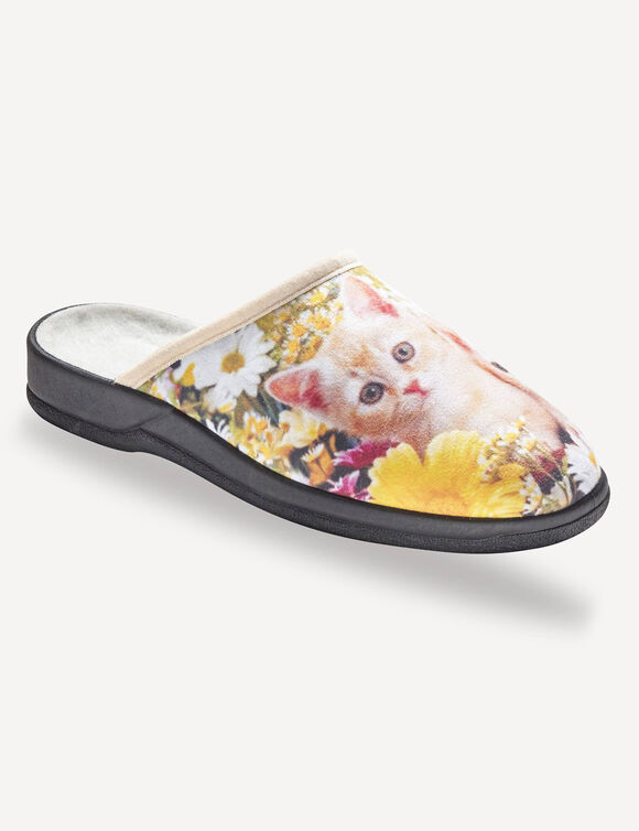 Mules impression photo "chaton" (beige)