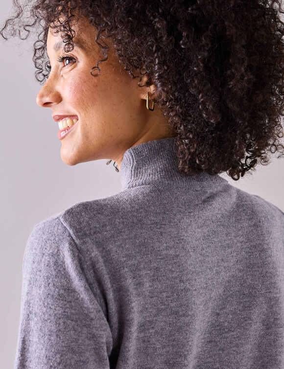 Pull col montant, laine d'agneau (gris chiné)