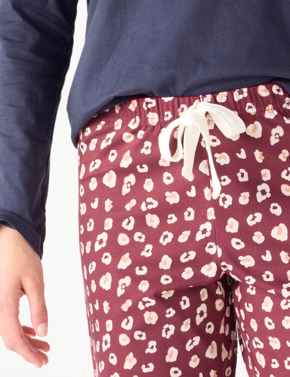 Pantalon pyjama coton imprimé "Beautiful" (bordeaux / écru)