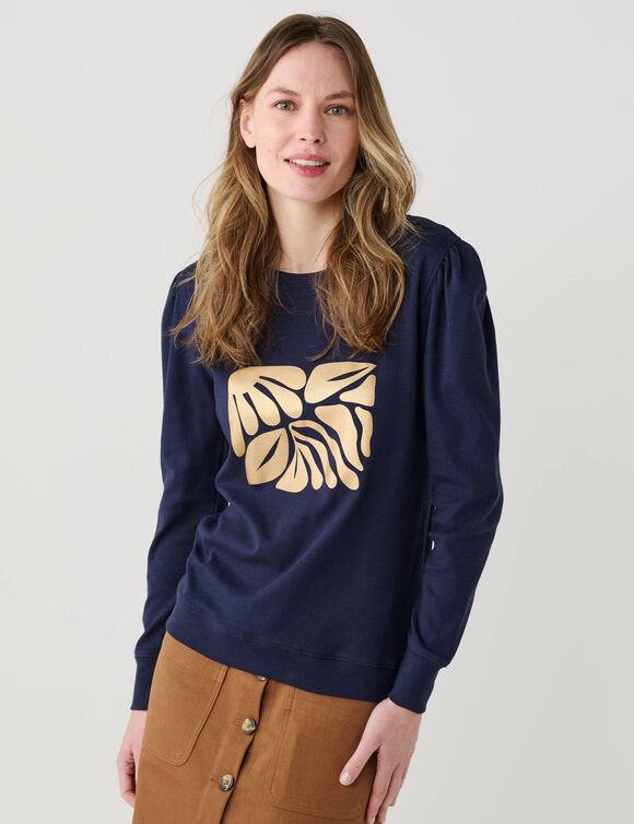 T-shirt met lange mouwen, bedrukt met een glanzende print (marine)