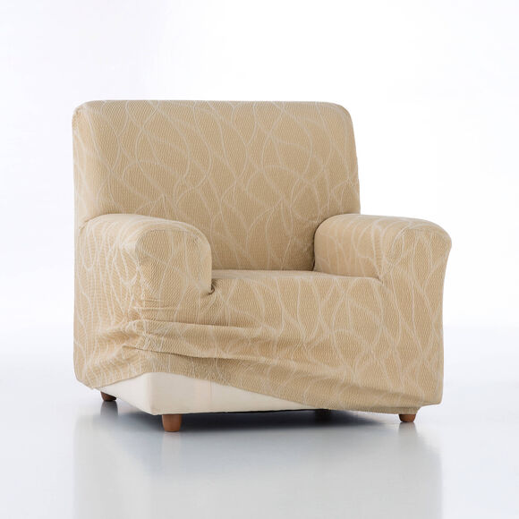 Housse extensible motif jacquard "serpentins" pour fauteuil et canapé  (beige)