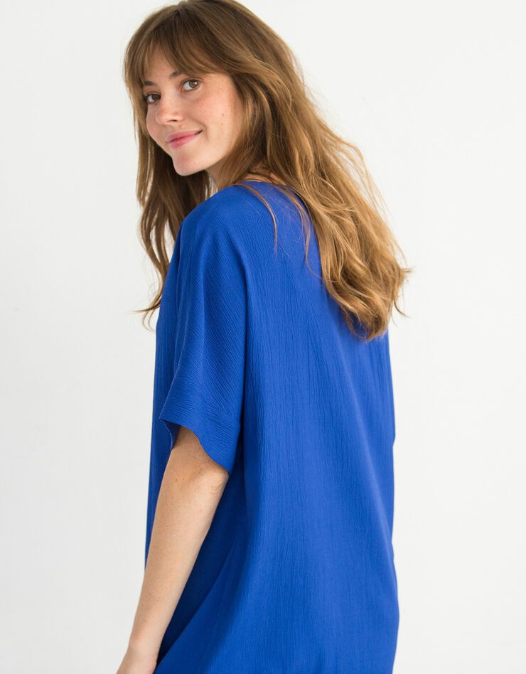 Robe forme housse unie manches courtes tissu texturé (iris)