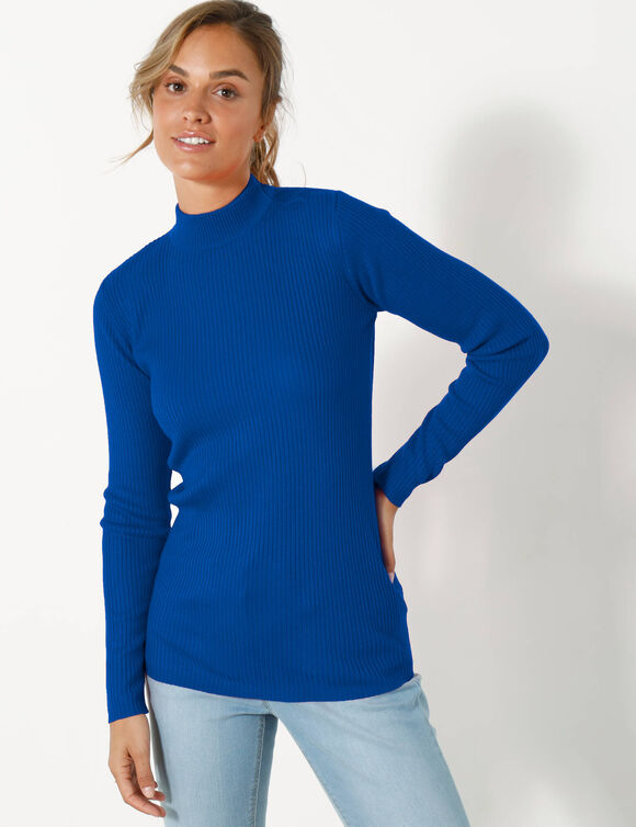 Trui met opstaande kraag, 72 cm lang (felblauw)