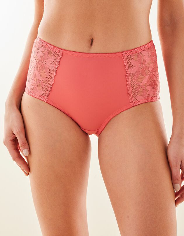 Slipje in microvezel en kant, met hoge taille, Manado - set van 2 (koraal)