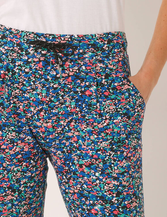 Pantalon maille fluide imprimé (noir / bleu)