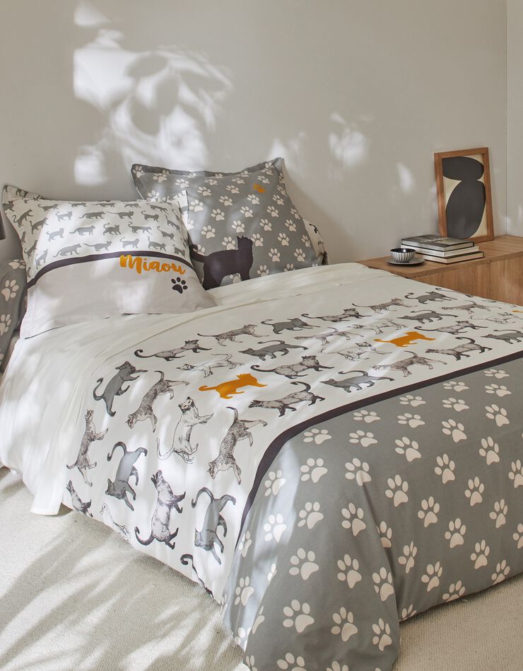 Linge de lit Robby imprimé chats - coton (gris)