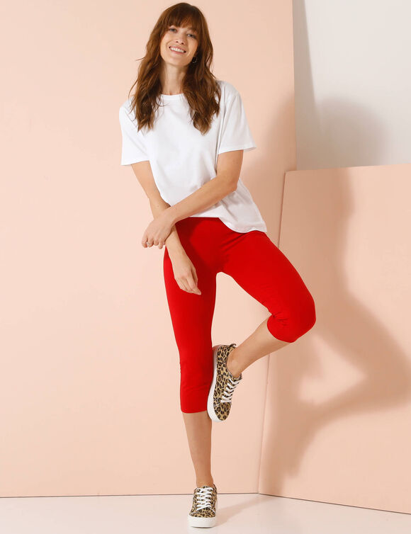 Legging corsaire uni maille stretch (rouge carmin)