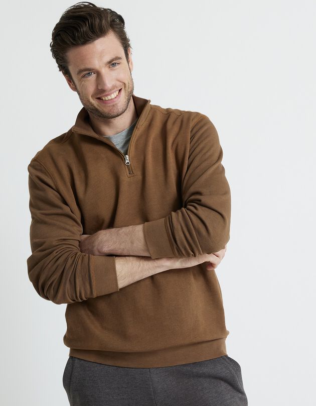 Sweater in molton met truckerskraag (koper)