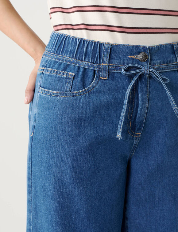 Jean large taille haute semi-&eacute;lastiqu&eacute;e &agrave; nouette (stone)