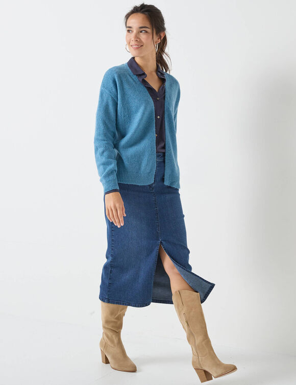 Open vest, mix van wol en mohair (gletsjerblauw)