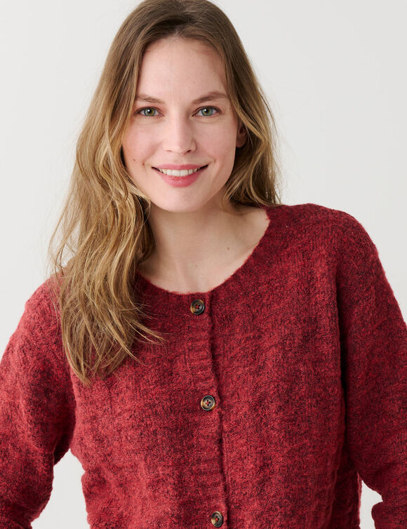 Gilet boutonn&eacute;, maille fantaisie en laine m&eacute;lang&eacute;e (terracotta)