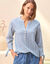 Blouse ray&eacute;e en seersucker, nouettes aux manches (blauw)